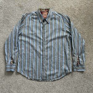 Robert Graham XL Long Sleeve Stripe Shirt Cotton Flip Cuff